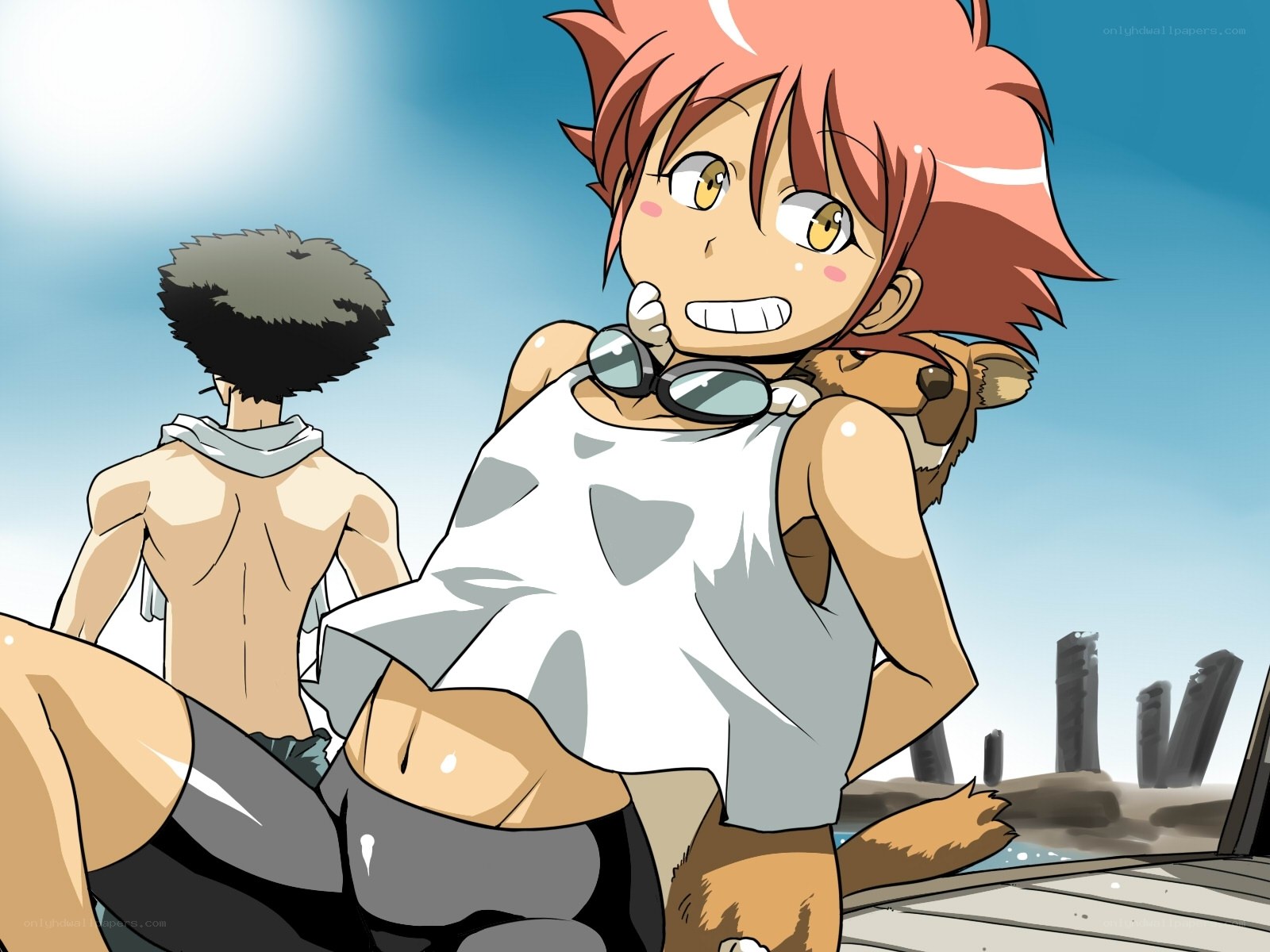anime characters at the beach