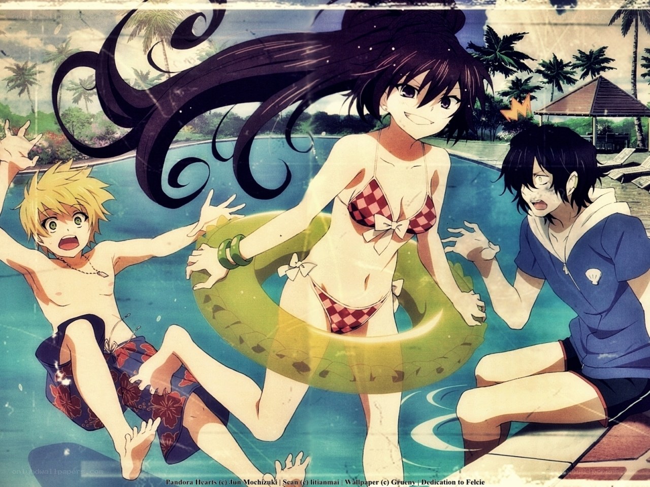 Anime characters at the pool