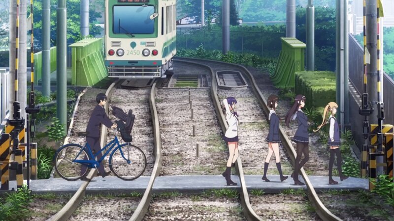 Anime Characters at Train Crossing — Green