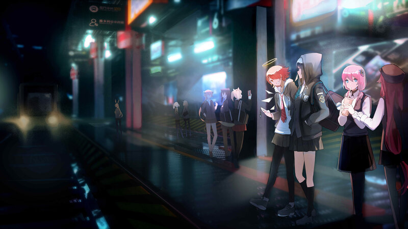 Anime Characters at Train Station — Black