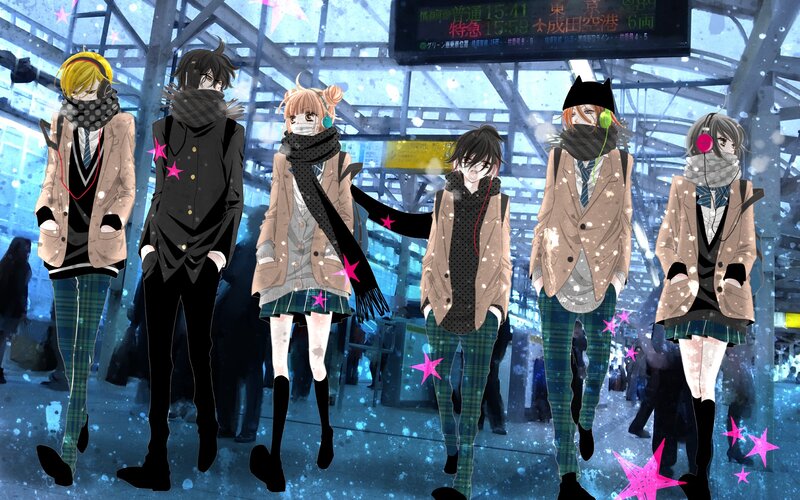 Anime Characters at Train Station — Blue, Cold