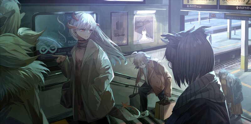 Anime Characters at Train Station — Gray