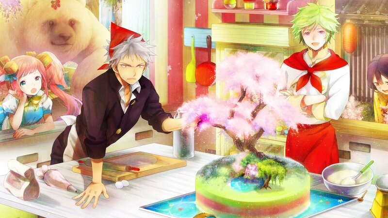 Anime characters baking a cake