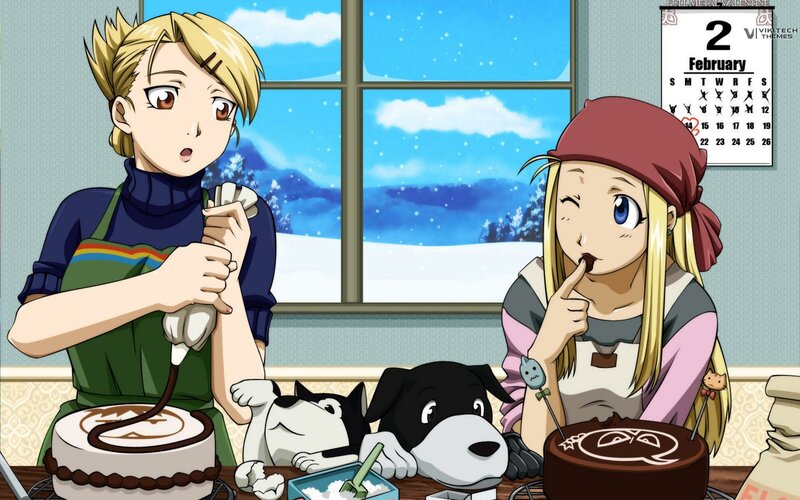 Anime characters baking cakes