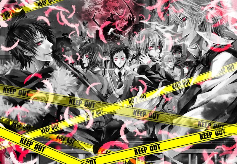 anime characters behind caution tape
