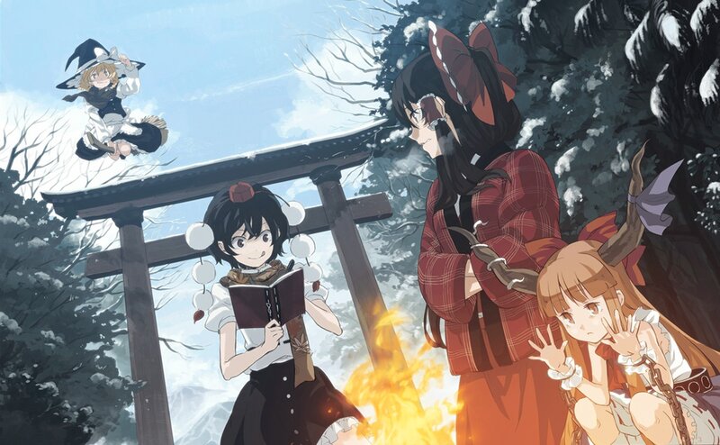 Anime characters by a fire