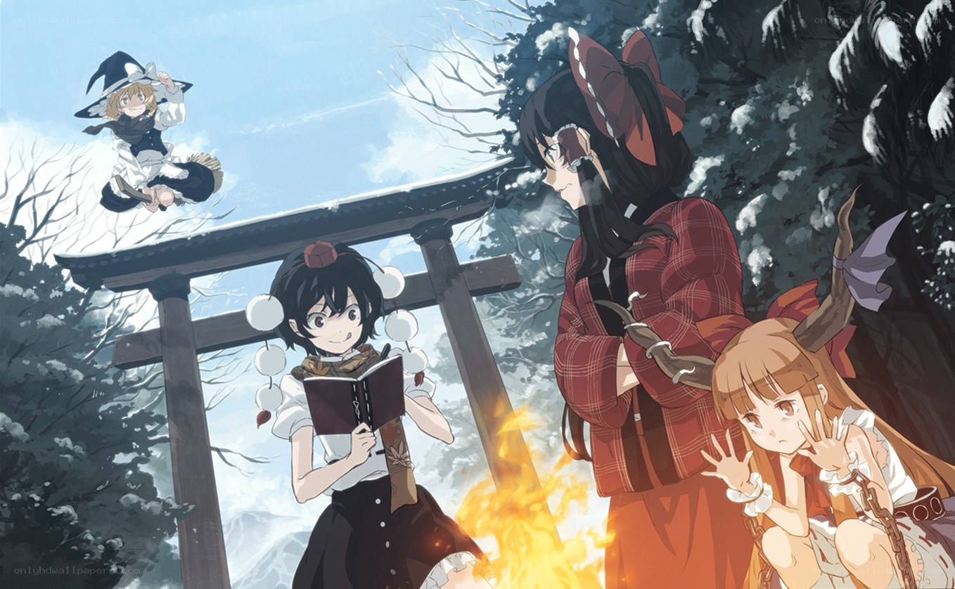 Anime characters by a fire