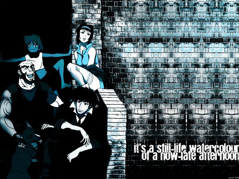 anime characters by brick wall