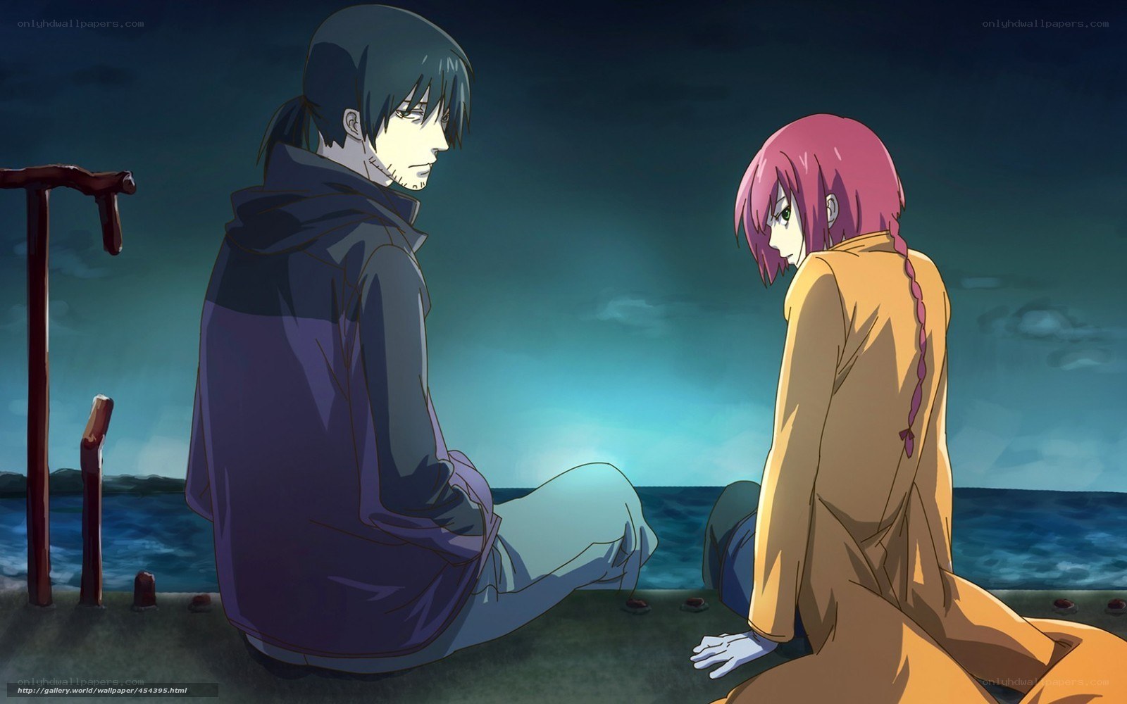 anime characters by the sea