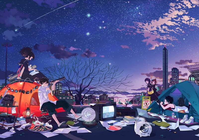Anime Characters Camping — Purple