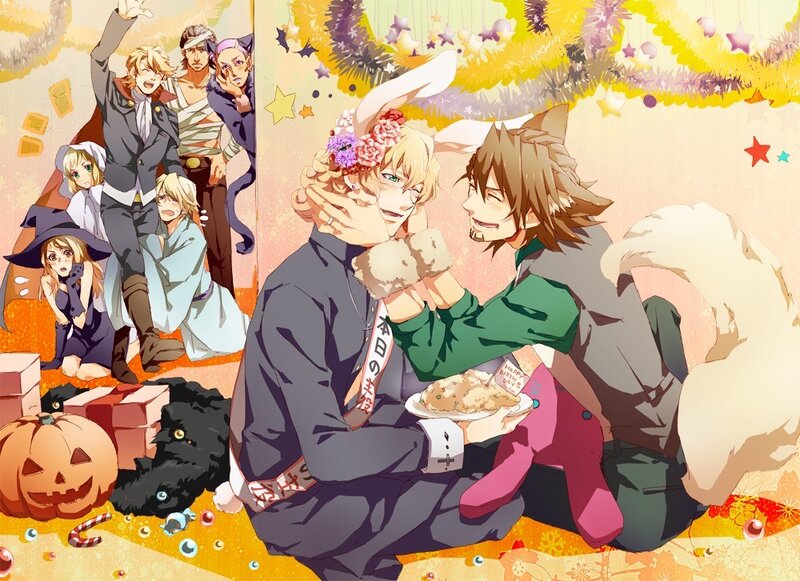 Anime characters celebrating a festival