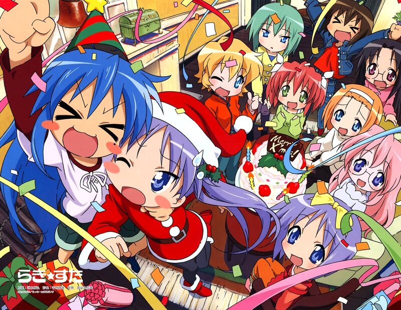 Anime Characters Celebrating — Blue, Festive