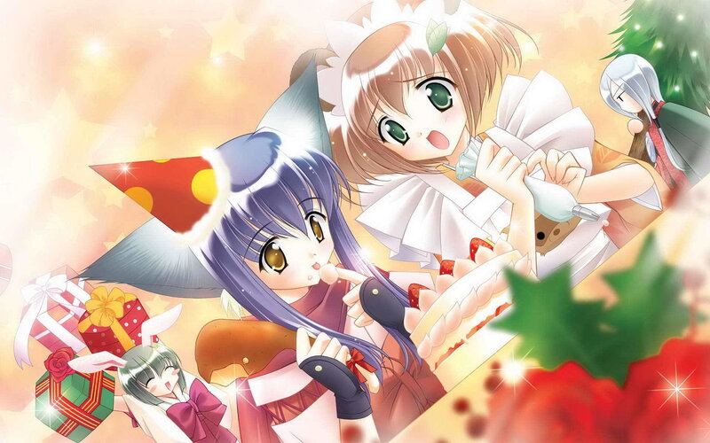 Anime characters celebrating Christmas