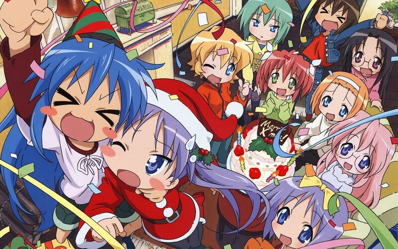 anime characters celebrating Christmas