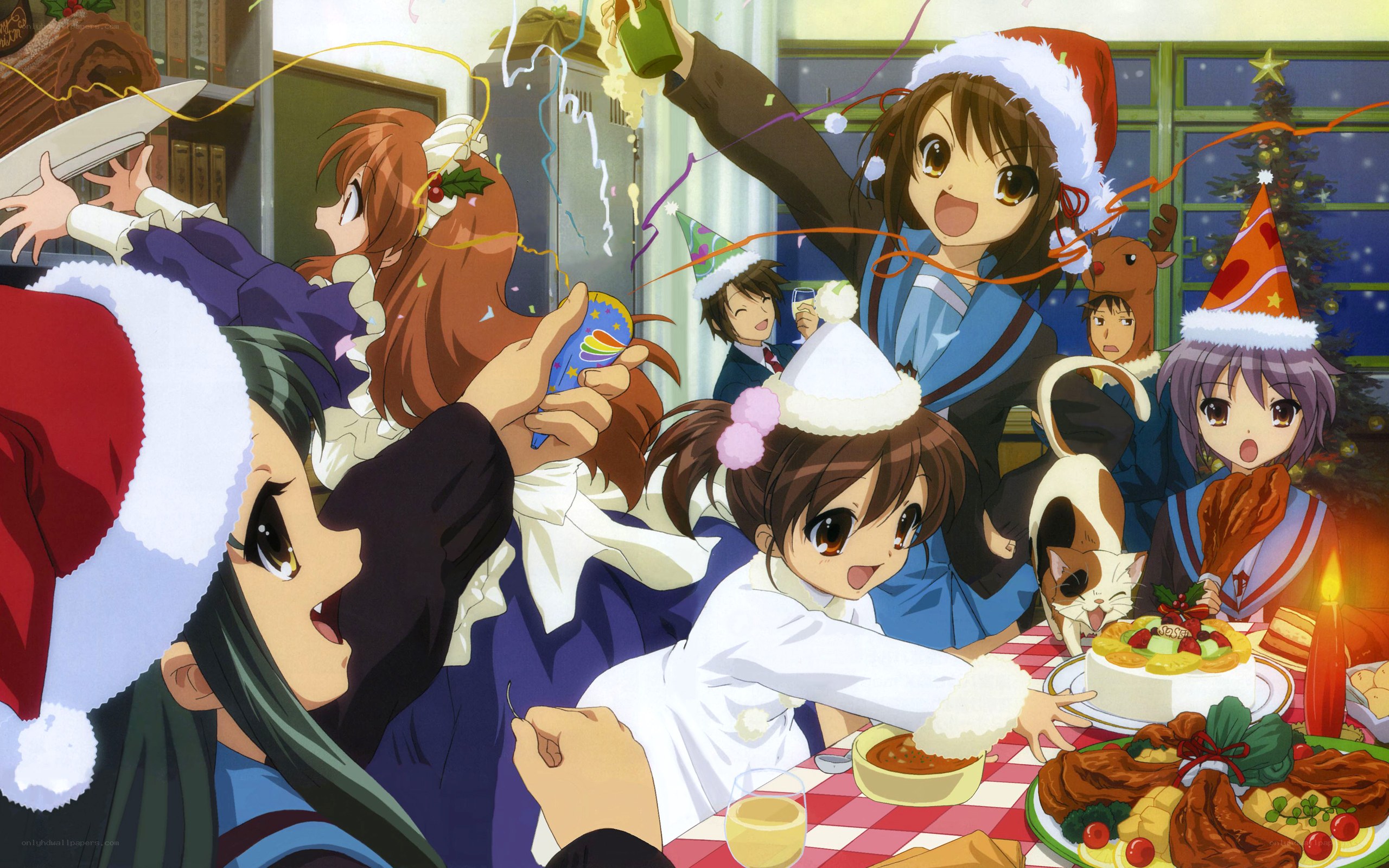 anime characters celebrating christmas