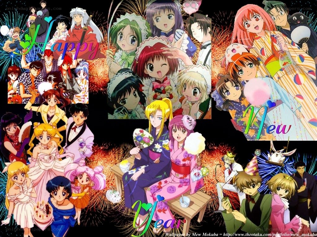 Anime characters celebrating New Year