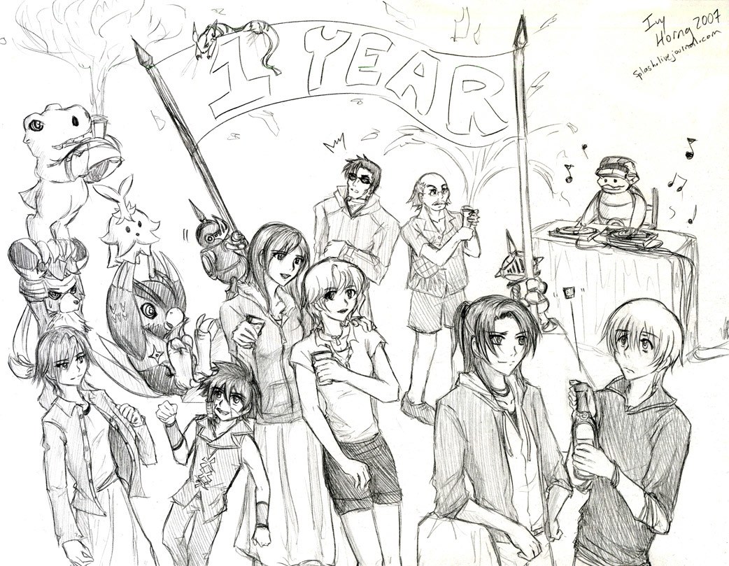 anime characters celebrating one year