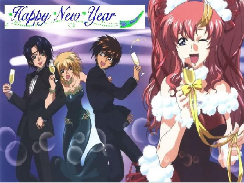 Anime Characters Celebrating — Purple, Festive, Night, Champagne Glasses