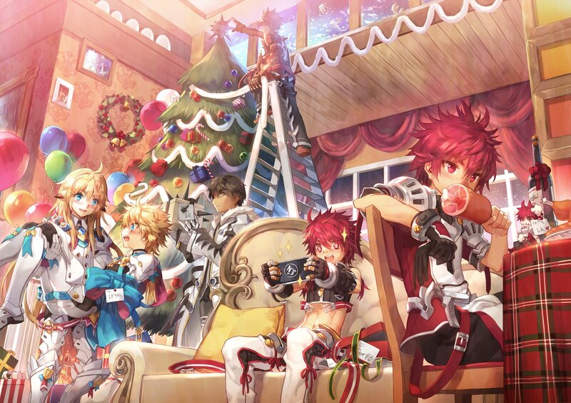 Anime Characters Celebrating — Red, Festive