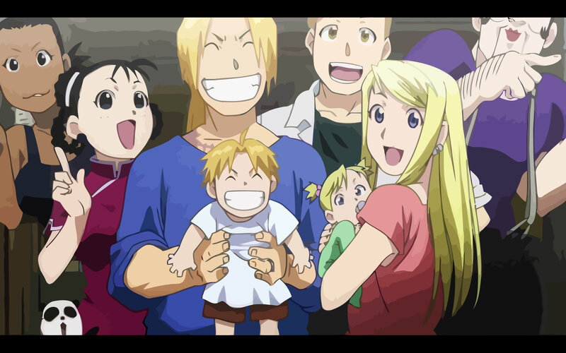 anime characters celebrating together