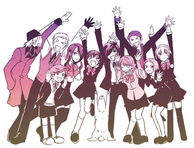 anime characters celebrating together