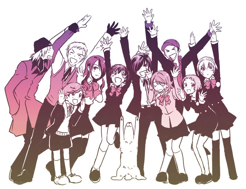 anime characters celebrating together