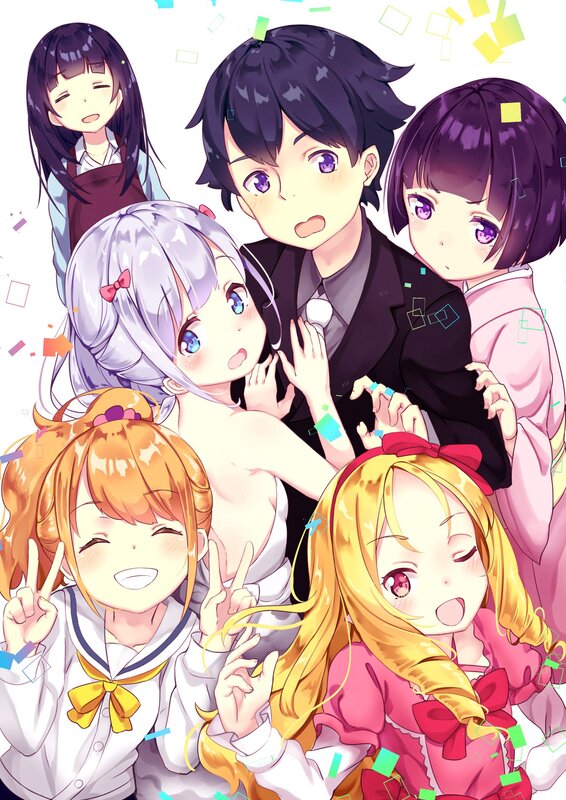 Anime Characters Celebrating — White, Festive