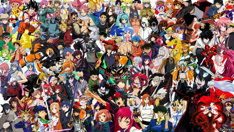 Anime Characters Collage — Black, Chaotic, Action Poses