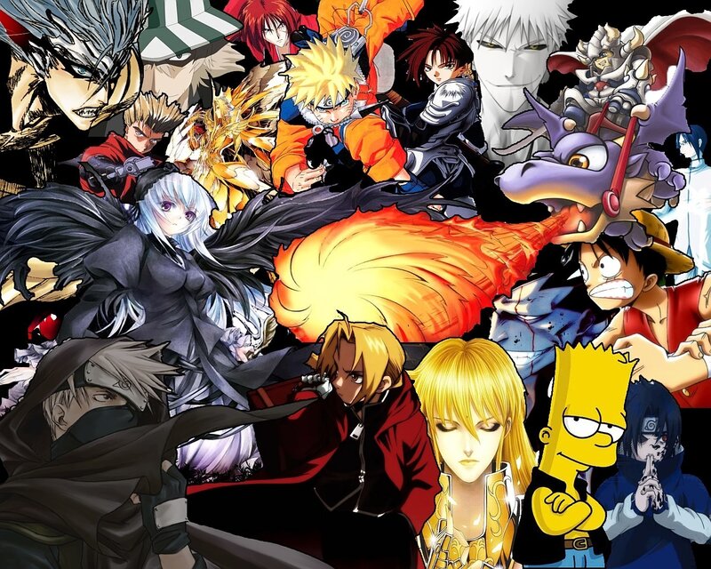 Anime Characters Collage — Black, Dramatic, Manga, Cartoon Character