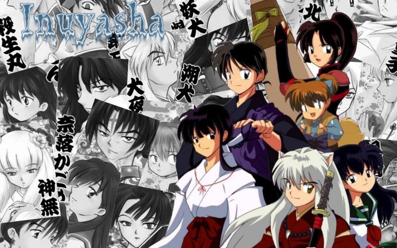 Anime Characters Collage — Black, Dramatic, Manga, Text, Sword