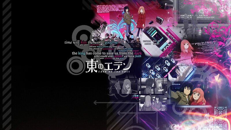 Anime Characters Collage — Black, Dramatic, Night, Text