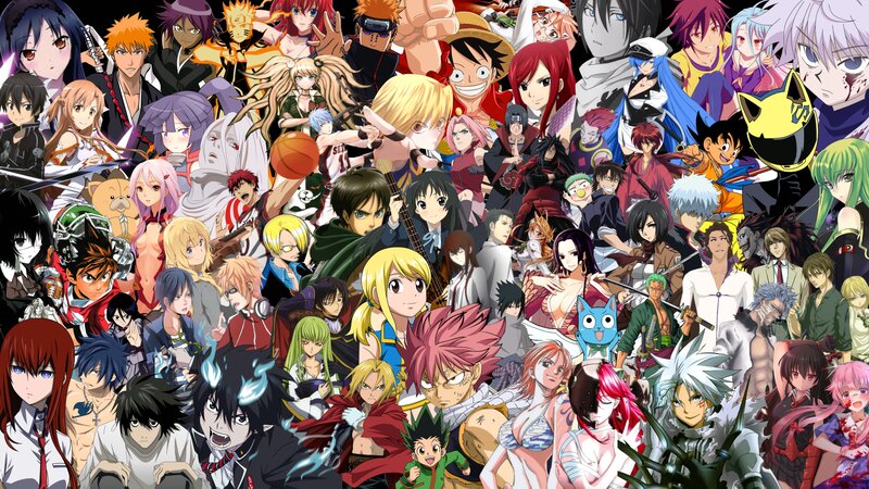 Anime Characters Collage — Black, Dynamic, Crowd