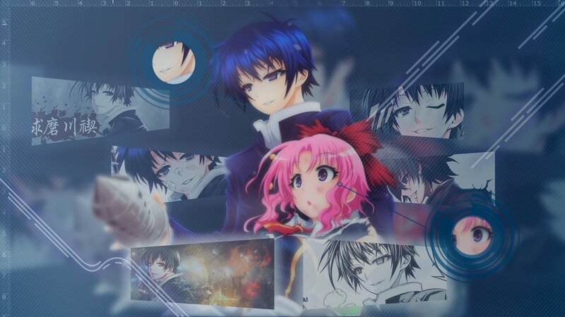 Anime Characters Collage — Blue, Dramatic, Text