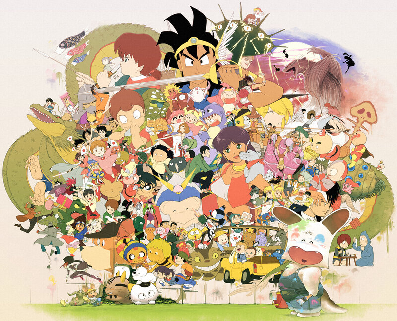 Anime Characters Collage — Green, Chaotic