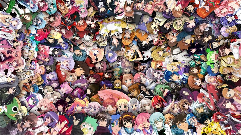 Anime Characters Collage — Pink, Chaotic