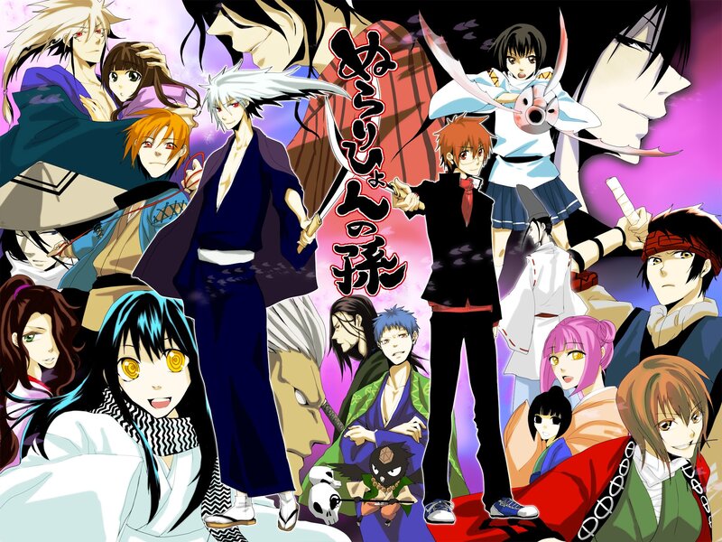 Anime Characters Collage — Purple, Dramatic, Swords