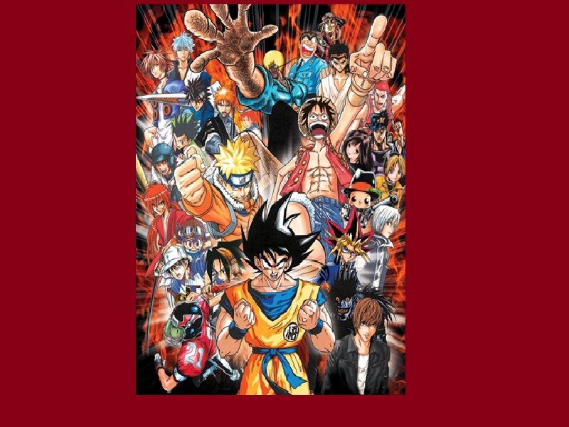 Anime Characters Collage — Red, Dramatic, Manga