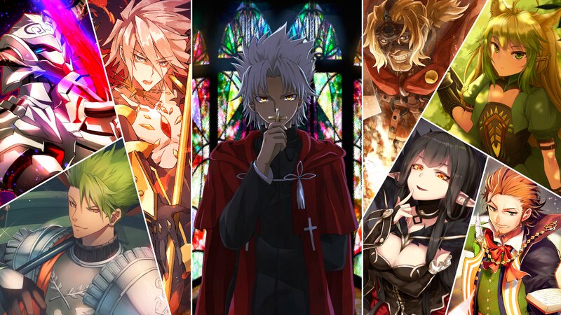 Anime Characters Collage — Red, Dramatic, Stained Glass