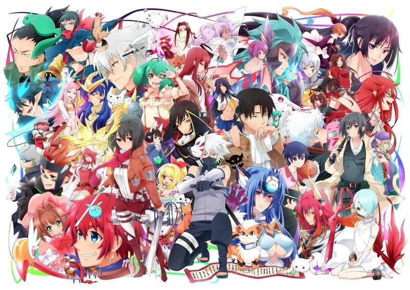 Anime Characters Collage — Red, Dynamic
