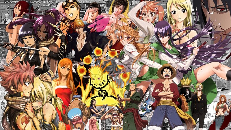 Anime Characters Collage — Yellow, Dramatic, Manga, Action Poses