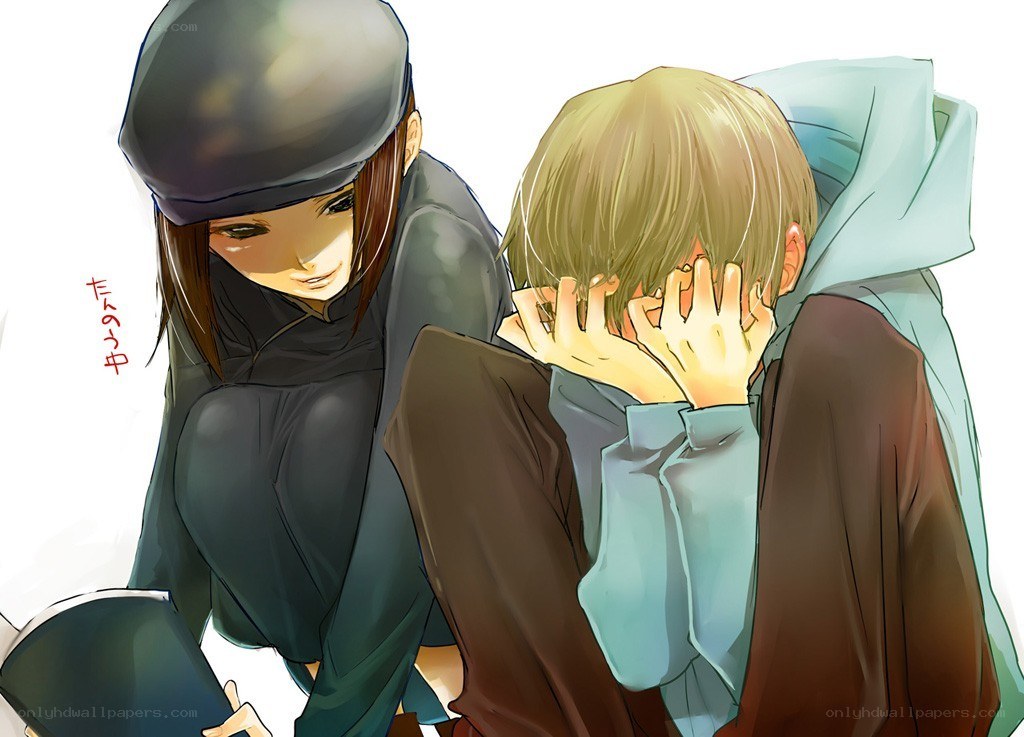 Anime characters comforting each other