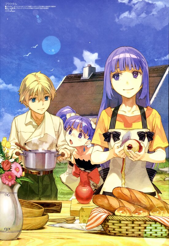 Anime characters cooking outdoors