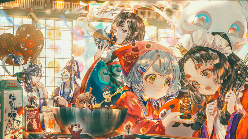 Anime Characters Cooking — Red, Festive