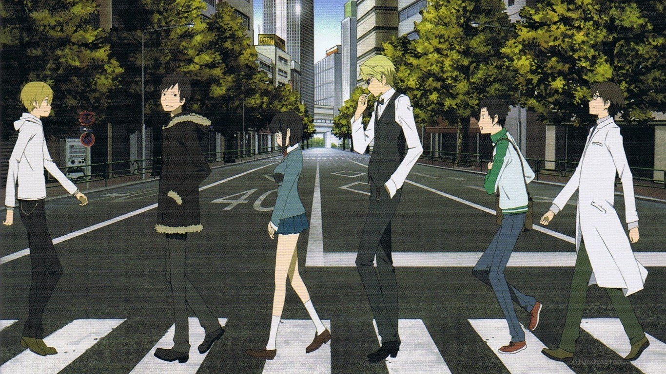anime characters crossing street