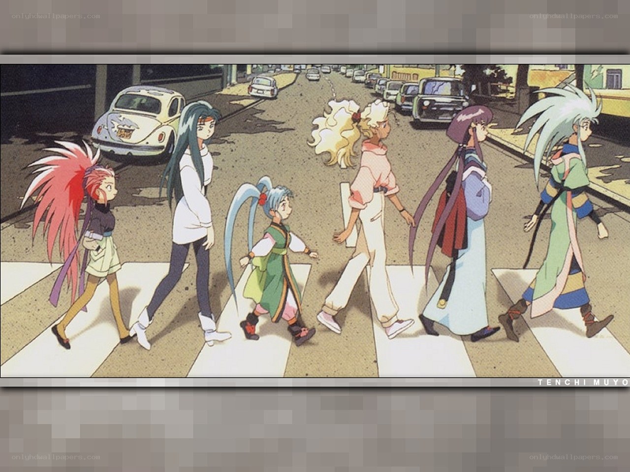 anime characters crossing street