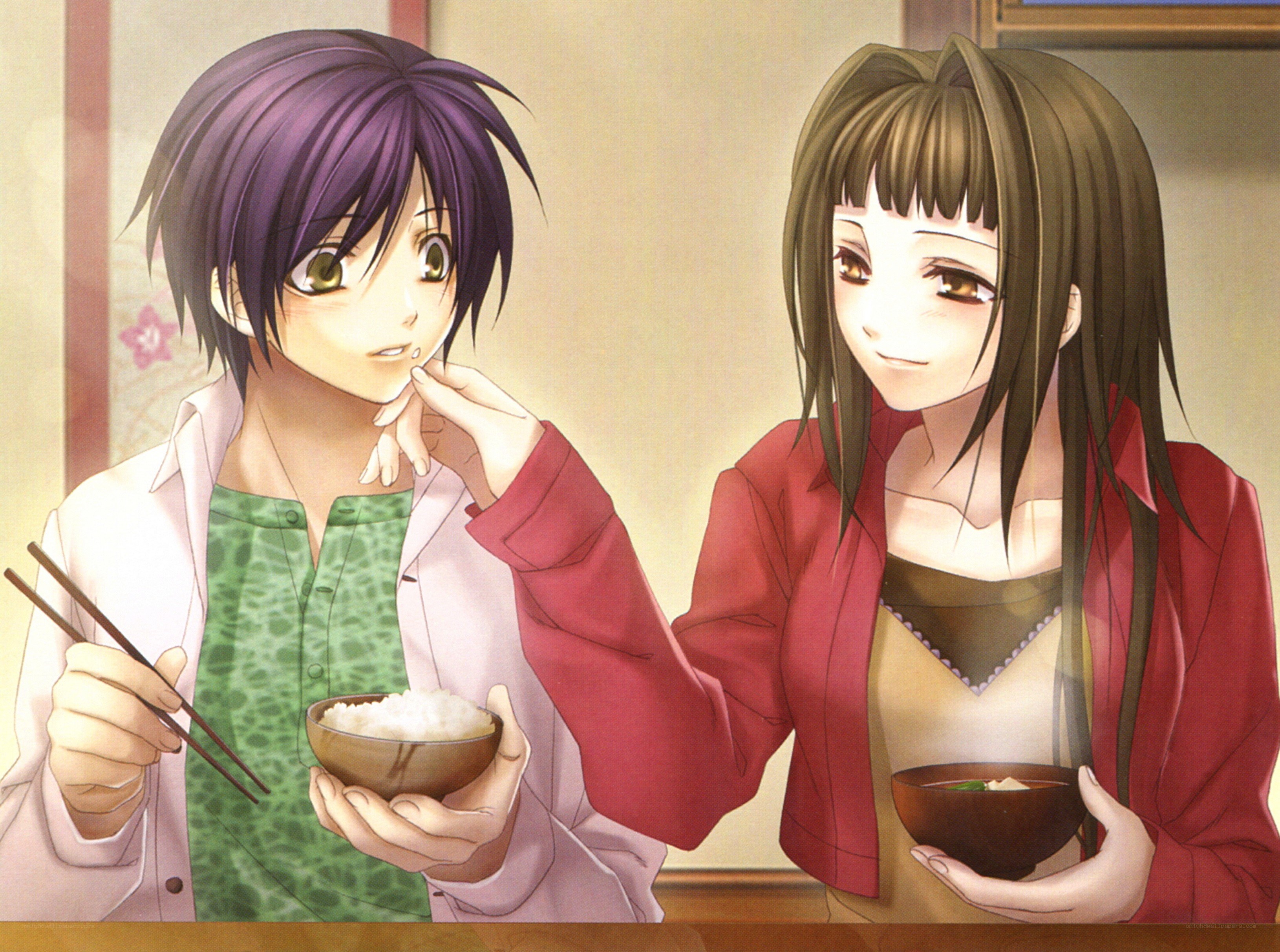 Anime characters eating dinner