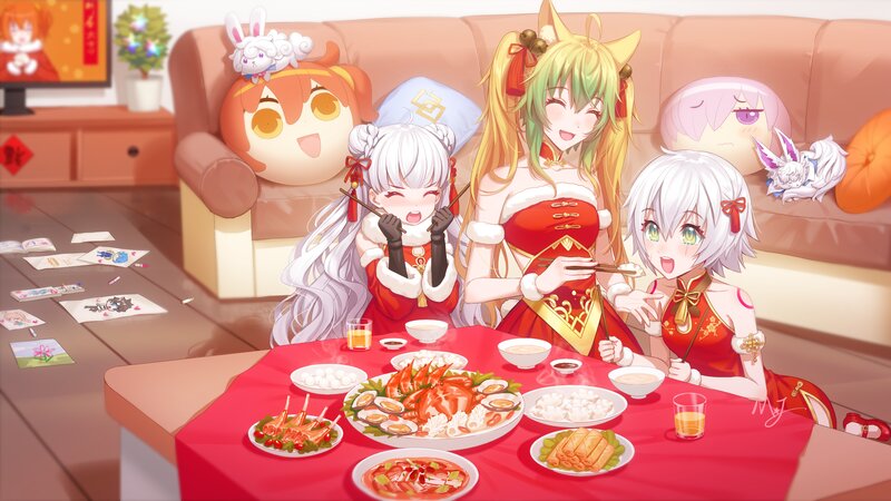 Anime Characters Eating Dinner — Red