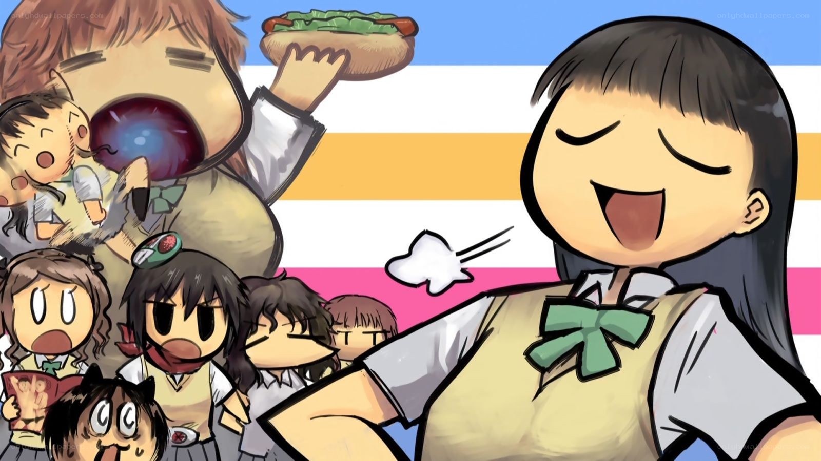 anime characters eating hot dog