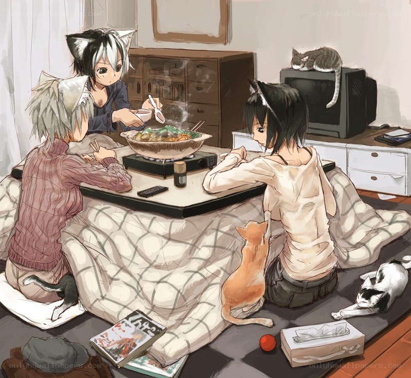 anime characters eating hot pot