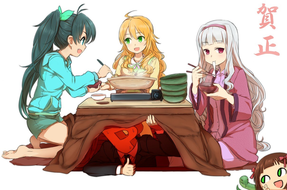 anime characters eating hot pot